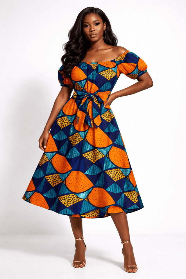 Model wearing ankara dress